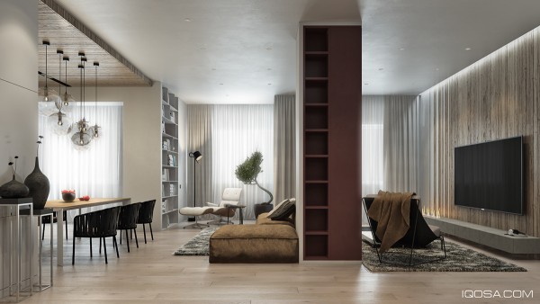 طراحی سه آپارتمان با بهره گیری گسترده از چوب در دکوراسیون داخلی