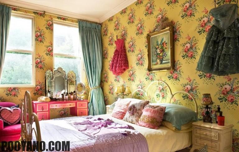 کاغذ دیواری های گلدار در طراحی اتاق خواب