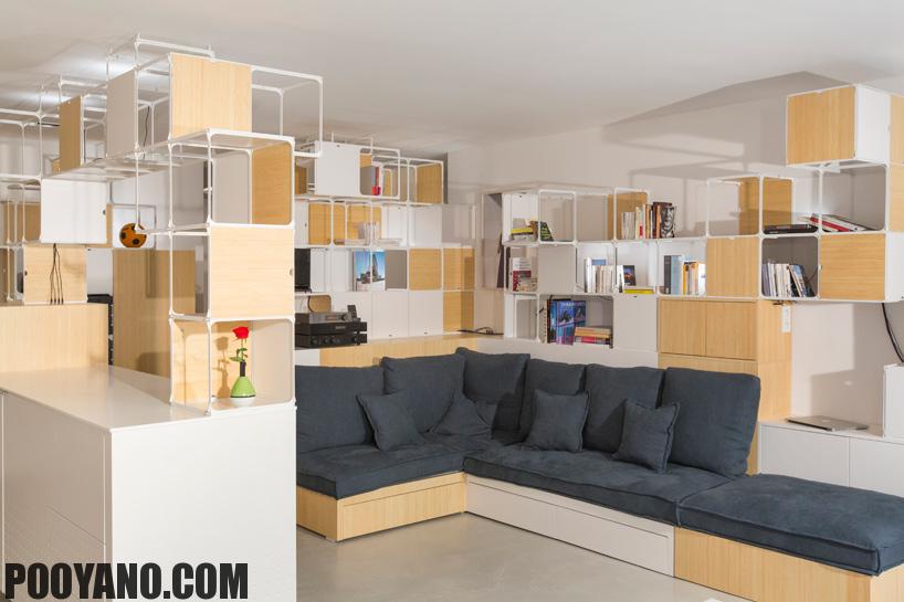 طراحی داخلی یک آپارتمان پاریسی با قاب های چند عملردی