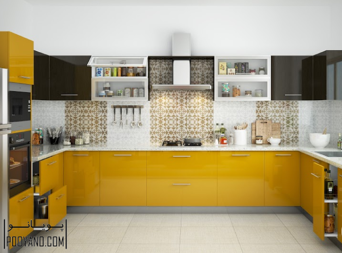 طراحی کابینت‌ آشپزخانه رنگی متضاد
