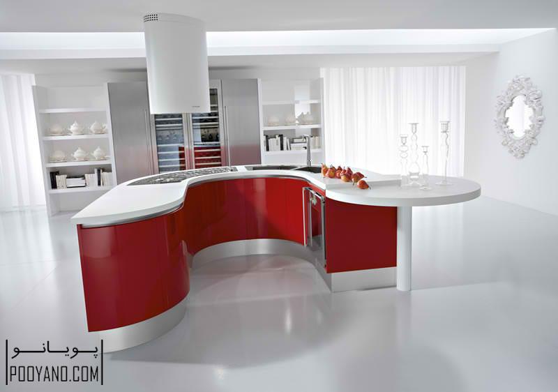 میز بار منحنی شکل ؛ 20 جزیره آشپزخانه منحنی شکل برای آشپزخانه ؛ طراحی جزیره آشپزخانه منحنی
