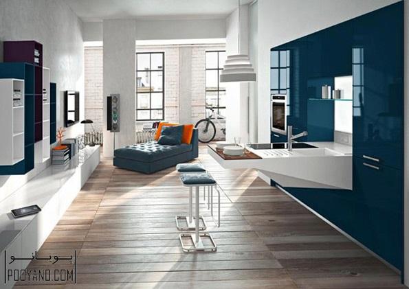 مدل کابینت آشپزخانه هایگلاس در رنگ‌های متمایز و خیره کننده ؛ طراحی کابینت آشپزخانه های گلس و براق