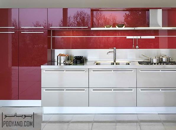 کابینت آشپزخانه هایگلاس در رنگ‌های متمایز و خیره کننده ؛ طراحی کابینت آشپزخانه های گلس و براق