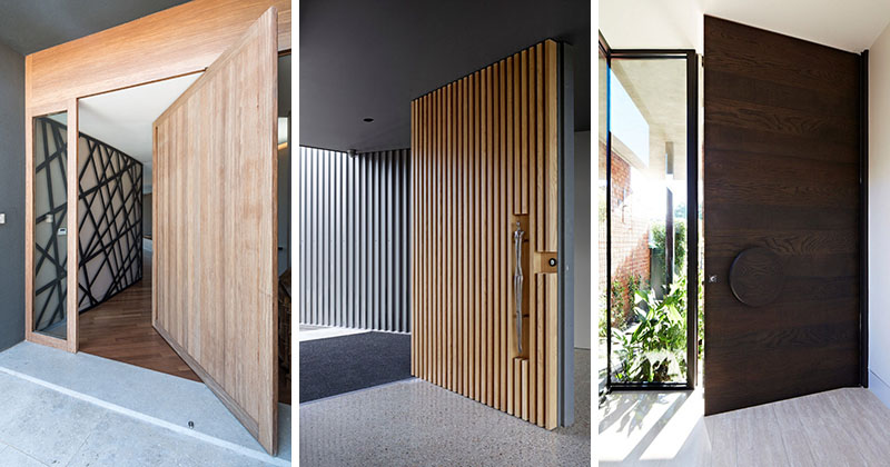 درب ورودی چوبی با دیزاینی مدرن ، که فضای دعوت کننده گرمی را خلق کرده اند