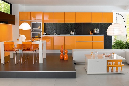 کابینت آشپزخانه پرتقالی براق