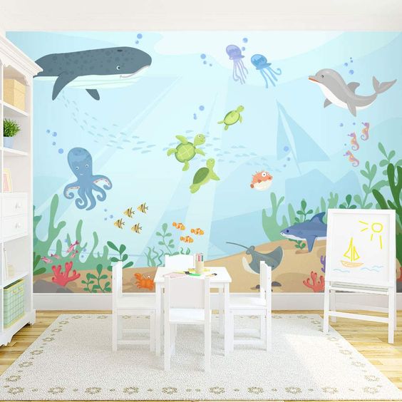 کاغذ دیواری اتاق کودک ؛ مدل کاغذدیواری کودک اقیانوسی