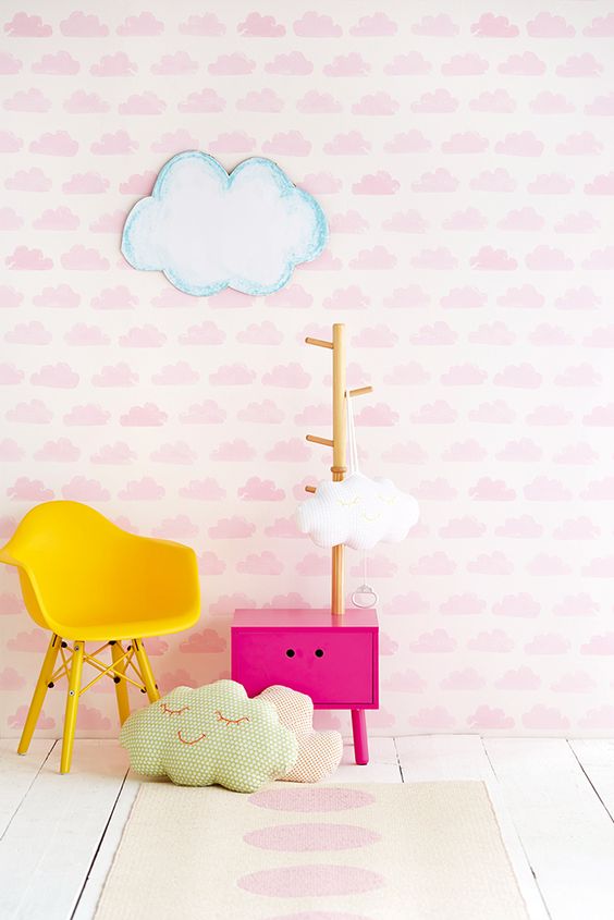 مدل کاغذدیواری ابری برای اتاق نوزاد دختر