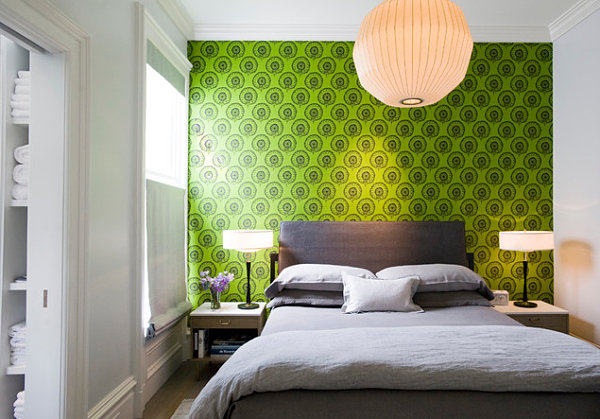 کاغذ دیواری سبز برای دکوراسیون اتاق خواب