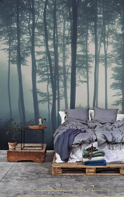 با نصب چنین طرحی روی دیوار اتاق خود می توانید حس زندگی در میان درختان جنگل را تجربه کنید.