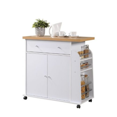میز چرخدار آشپزخانه چوبی کابینتی سفید مدل hodedah