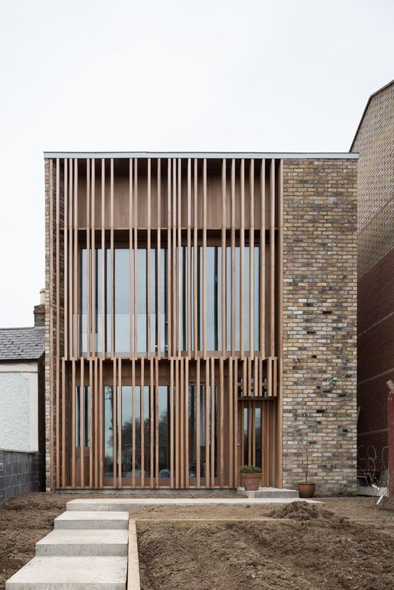 ترکیب چوب و آجر در نمای ساختمان
