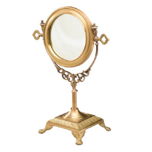 آینه آرایشی استیل رومیزی طلایی گردان مدل ROUND BRASS